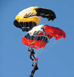 two parachutists about to join
